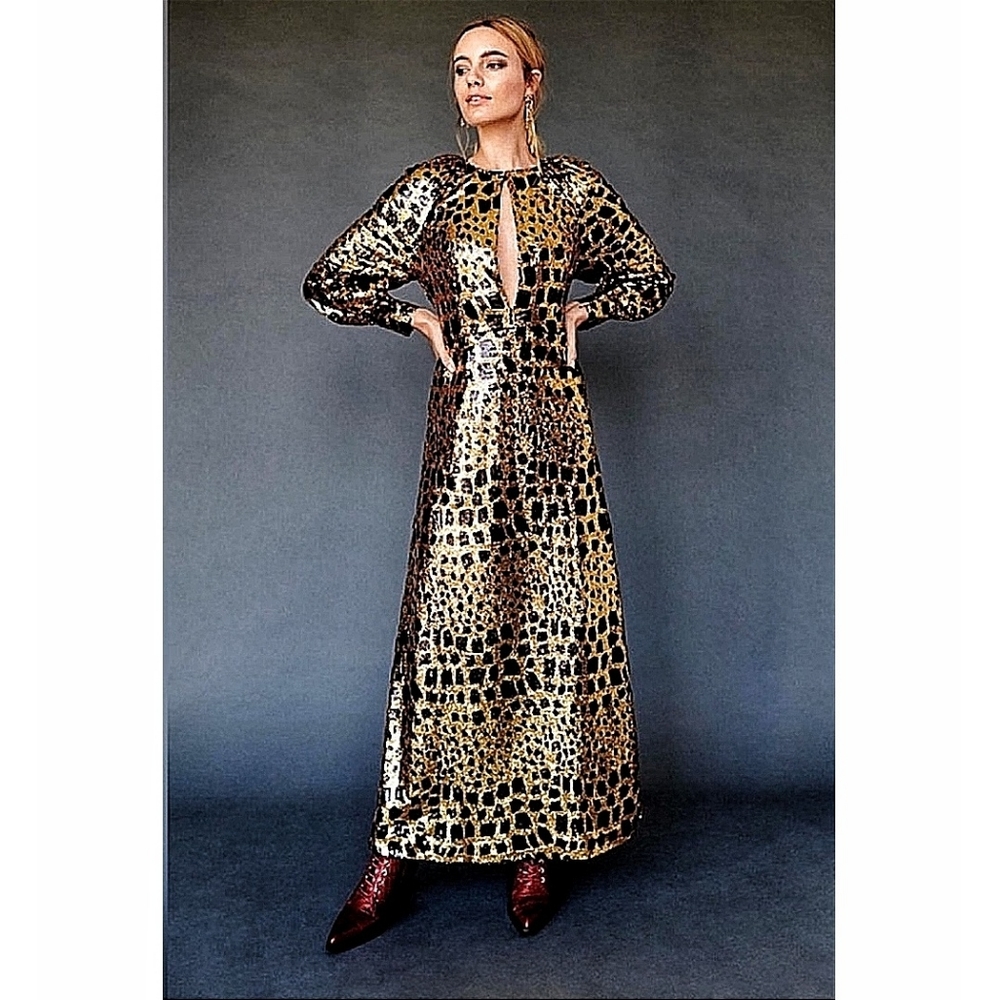 Antik Batik x Free People Sequin Cut Out Girrafe Print Maxi Dress